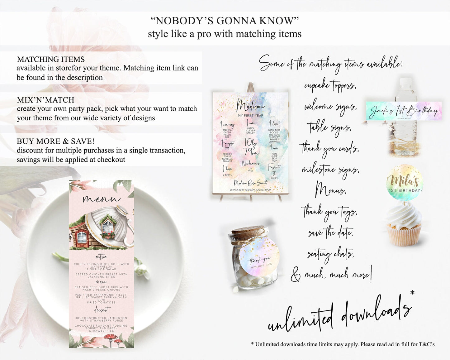 Fairy Menu Fairy Menu Template Enchanted Garden Pastel Floral Butterfly Table Décor Fairy Secret Garden Dinner Dessert Food Menu D10563