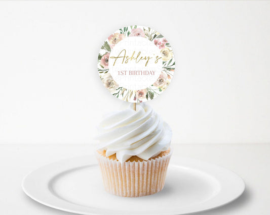Editable Secret Garden Cupcake Toppers Wildflower Cupcake Toppers Pastel Flo