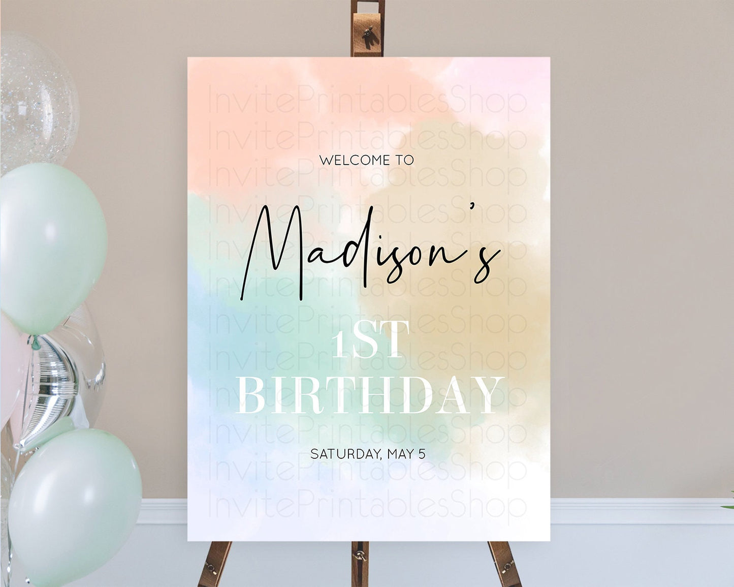 Pastel Welcome Sign Pastel Rainbow Welcome Sign Colorful Rainbow Confetti Watercolor Glitter Pastel First Birthday Welcome Sign D10370