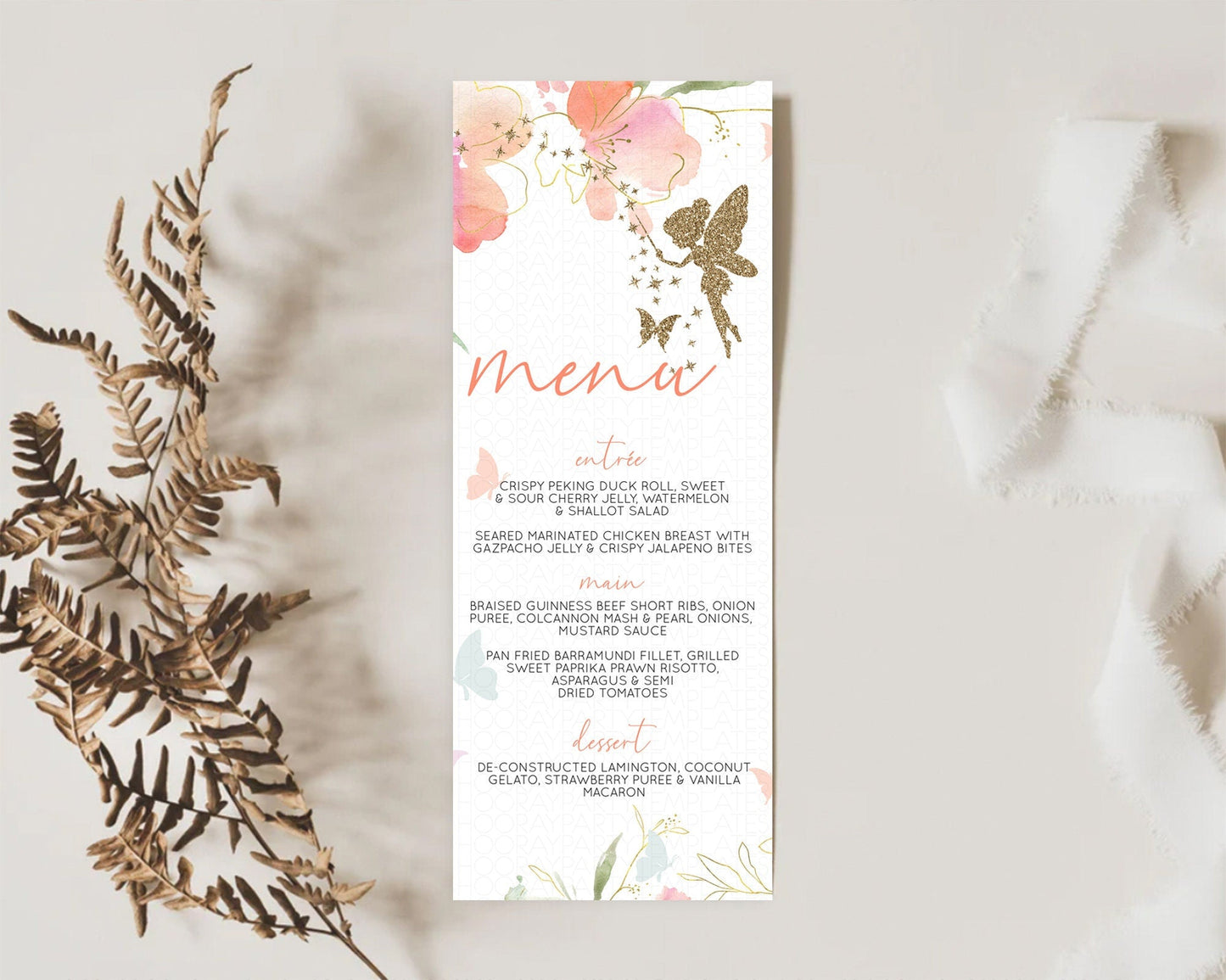 Fairy Menu Fairy Menu Template Enchanted Garden Pastel Floral Butterfly Table Decor Fairy Secret Garden Dinner Dessert Food Menu D10934