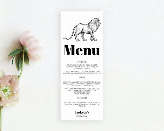 Editable Lion Menu Lion Menu Template Lion Party Table Decor Safari Adventur