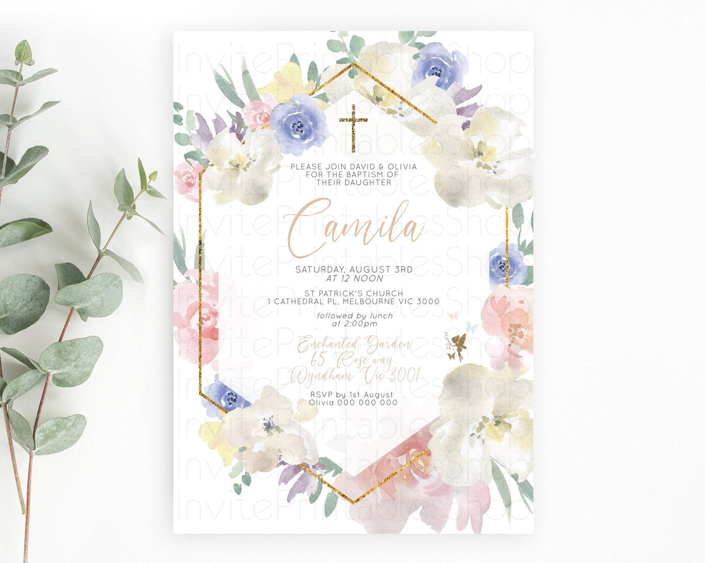 Fairy Baptism Invitation Fairy Baptism 1st Birthday Invitation Enchanted Secret Garden Christening Invite Pastel Floral Butterfly D10829