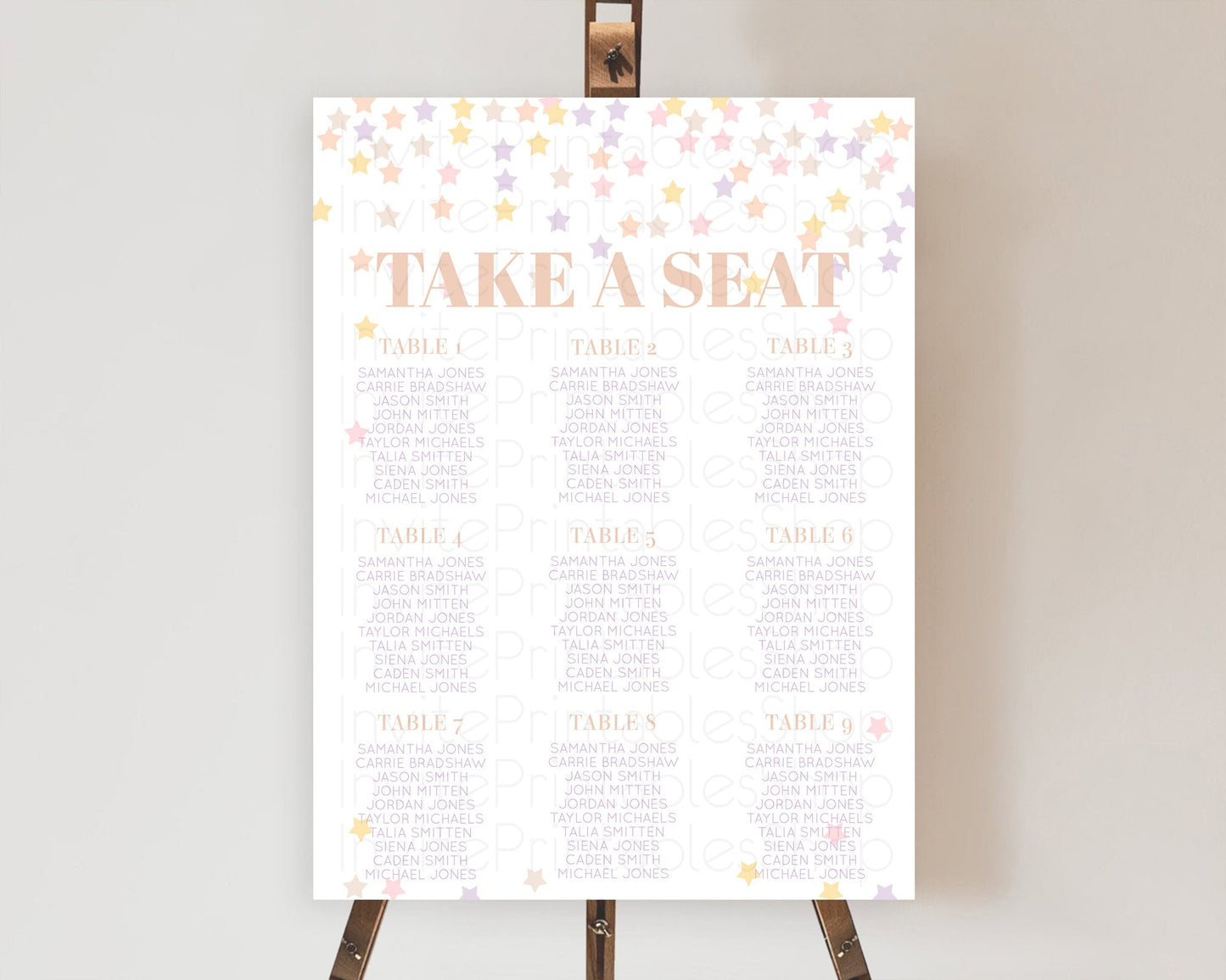 Star Seating Chart Pastel Stars Seating Chart Shooting Star Sprinkle Stars Rainbow Colorful Confetti Twinkle Little Star Decor D10810