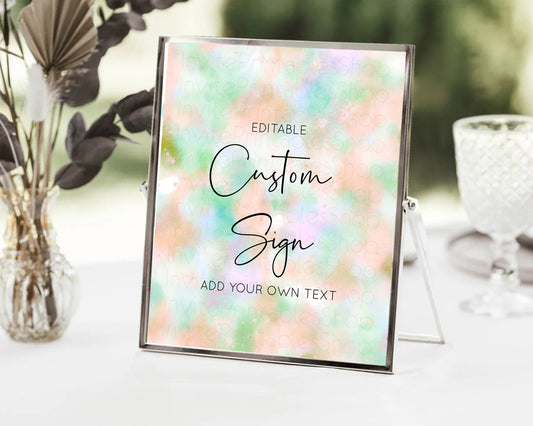 Editable Pastel Sign Ombre Table Sign Decor Pastel Ombre Rainbow Watercolor