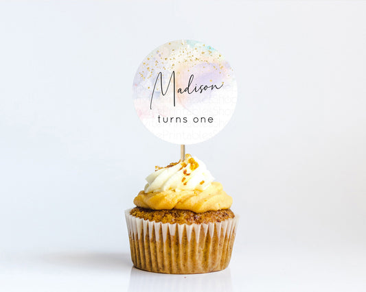 Editable Rainbow Cupcake Toppers Pastel Cupcake Toppers Colorful Pastel Wate