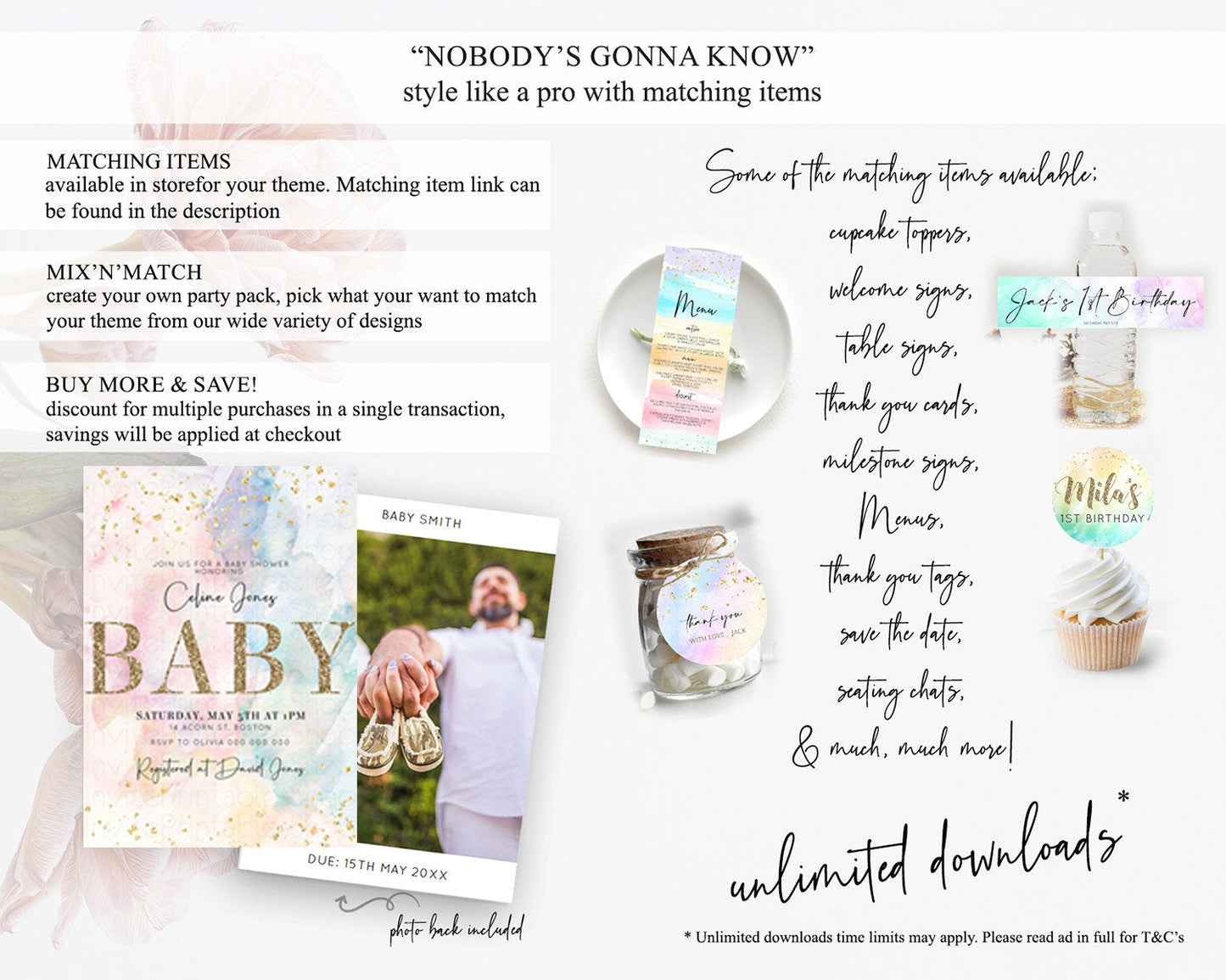 Pastel Baby Shower Invitation Rainbow Baby Shower Invitation Colorful Pastel Watercolor Invitation Gold Glitter Sprinkles Ombre D10263