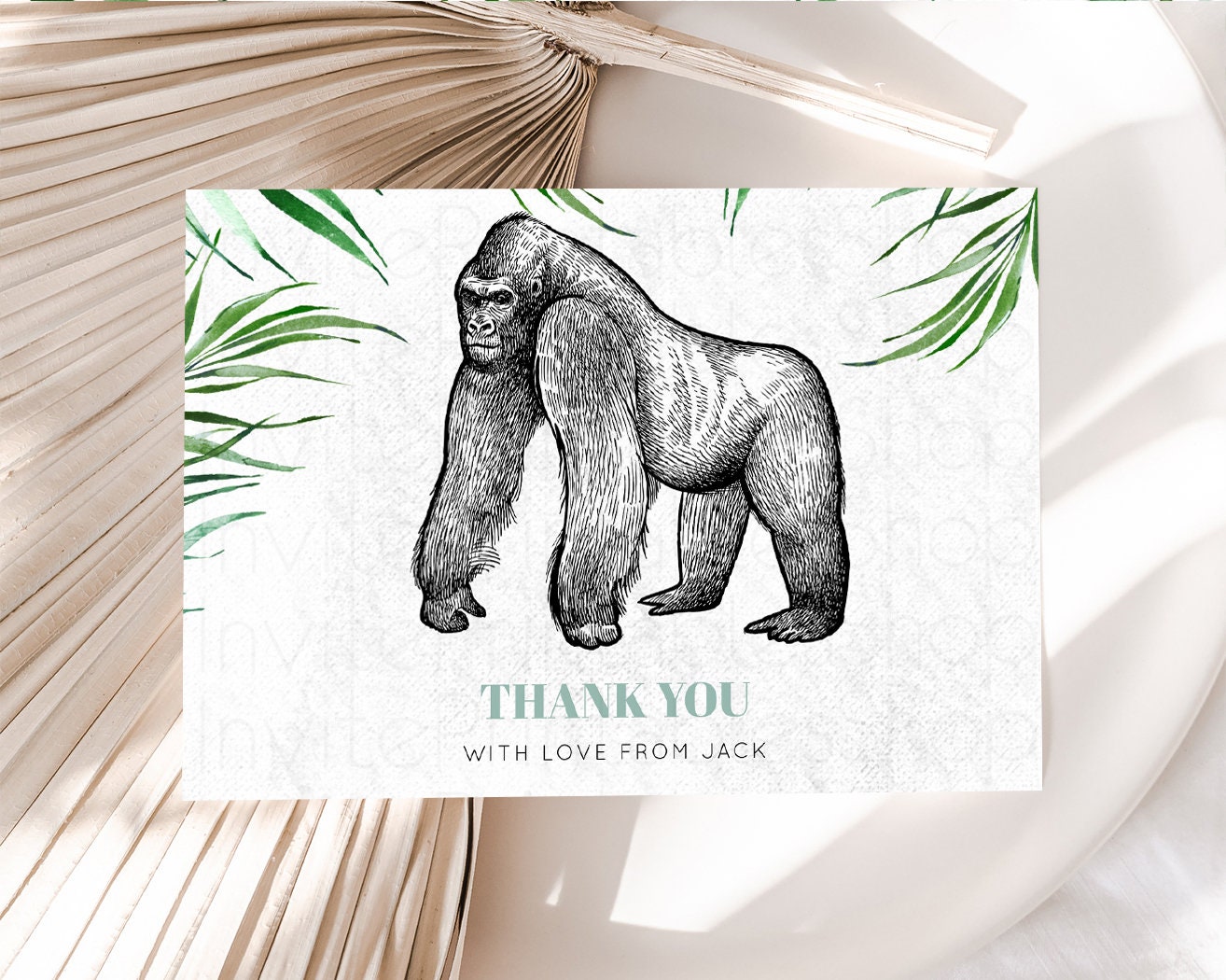 Gorilla Thank You Gorilla Card Wild One Tropical Safari Jungle Zoo Party Foldable Card Tent Flat Postcard Detail Insert Card Birthday p284