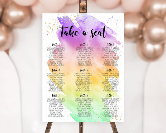 Editable Rainbow Seating Chart Pastel Seating Chart Colorful Pastel Watercol
