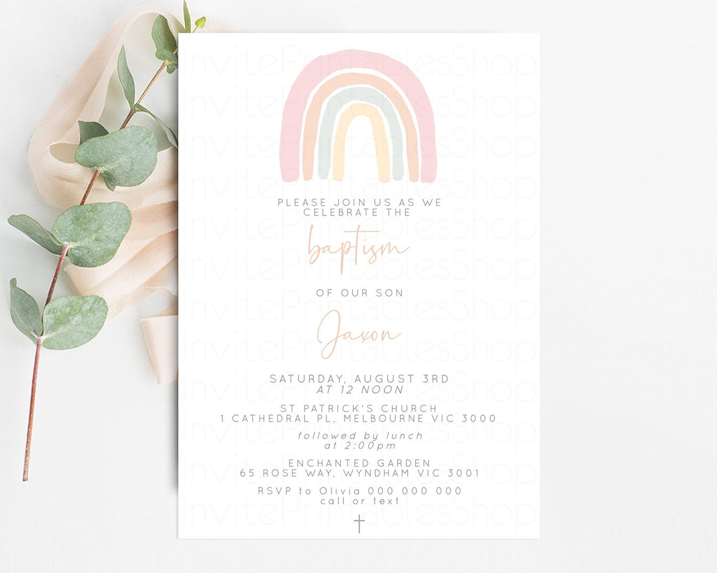 Rainbow Baptism Invitation Pastel Rainbow Christening Invitation Watercolor Rainbow Invite Colorful Rainbow Invite Boho Rainbow Pastel 14