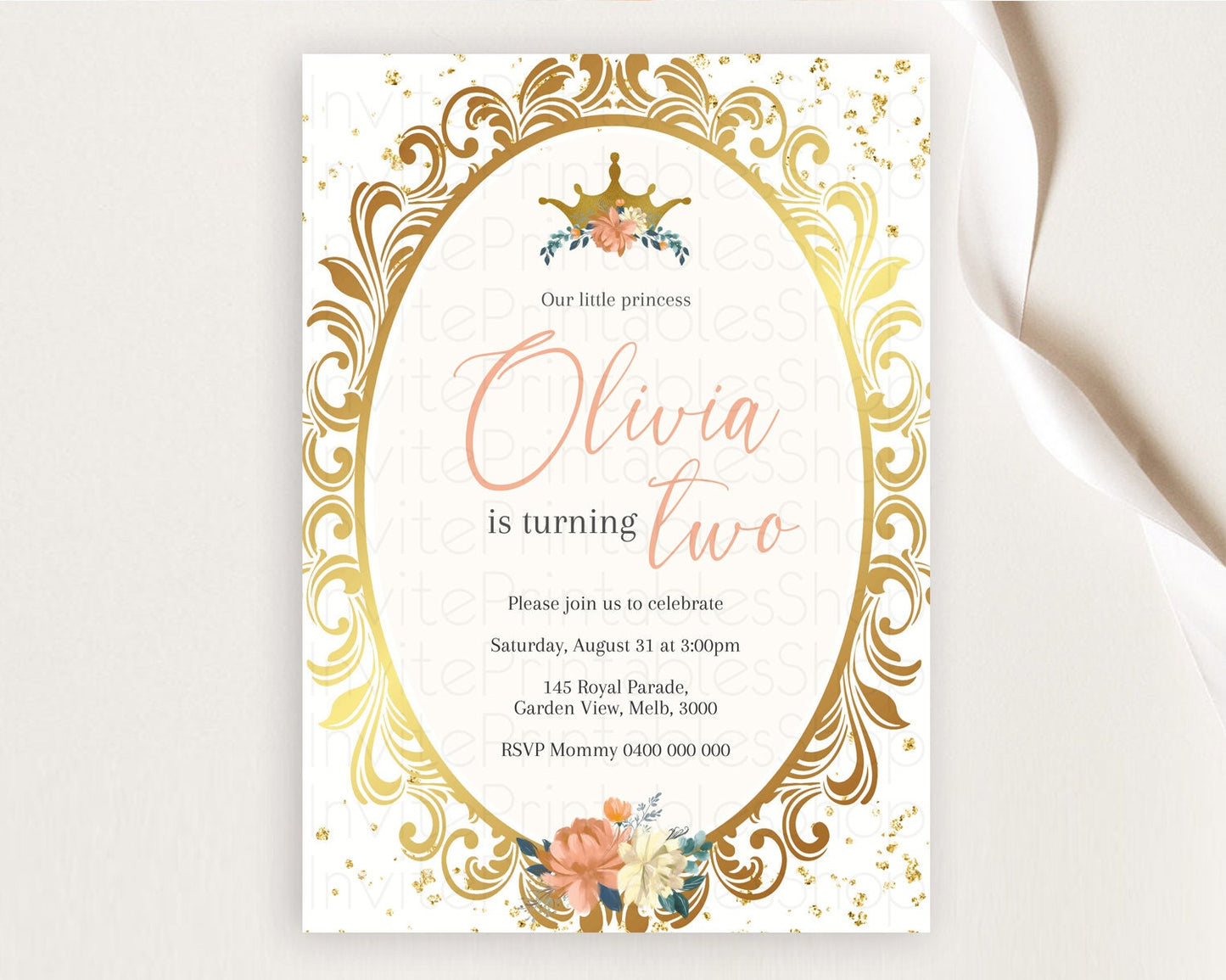 Princess Birthday Invitation Castle Invitation Royal Birthday Fairy Tale Enchanted Mirror Pastel Floral Garden 1st First Birthday D10739