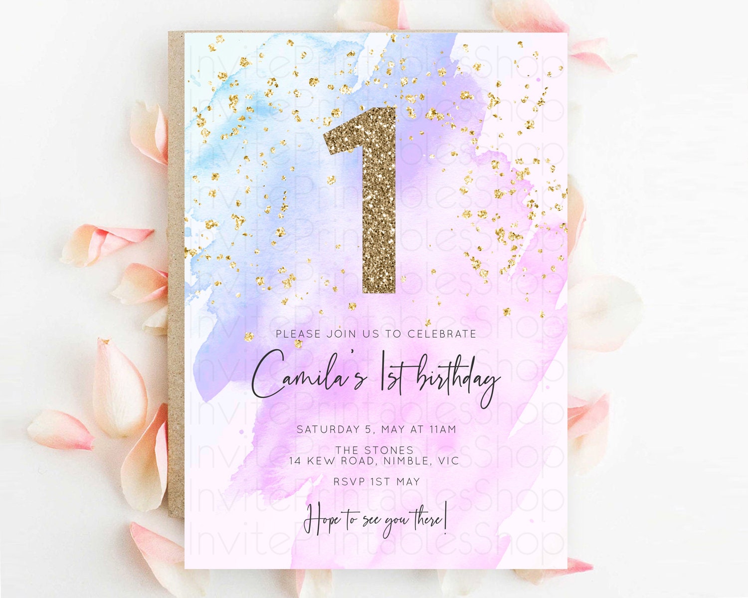 Editable Purple Birthday Invitation Purple Watercolor Invite Pastel Purple W