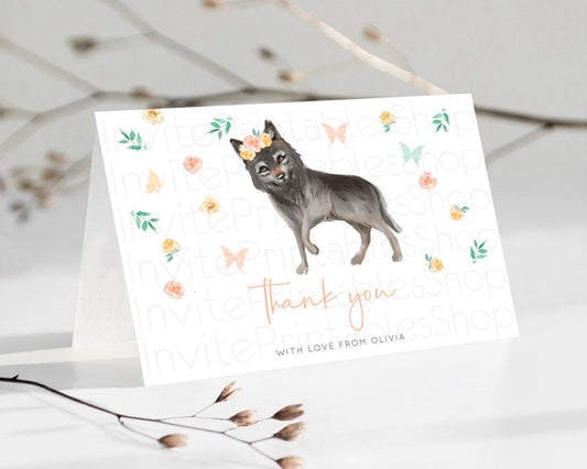 Wolf Thank You Wolf Thank You Card Pastel Floral Wolf Birthday Thank You Card Forest Wolf Party Décor Wolf Birthday Thank You Cards D10362