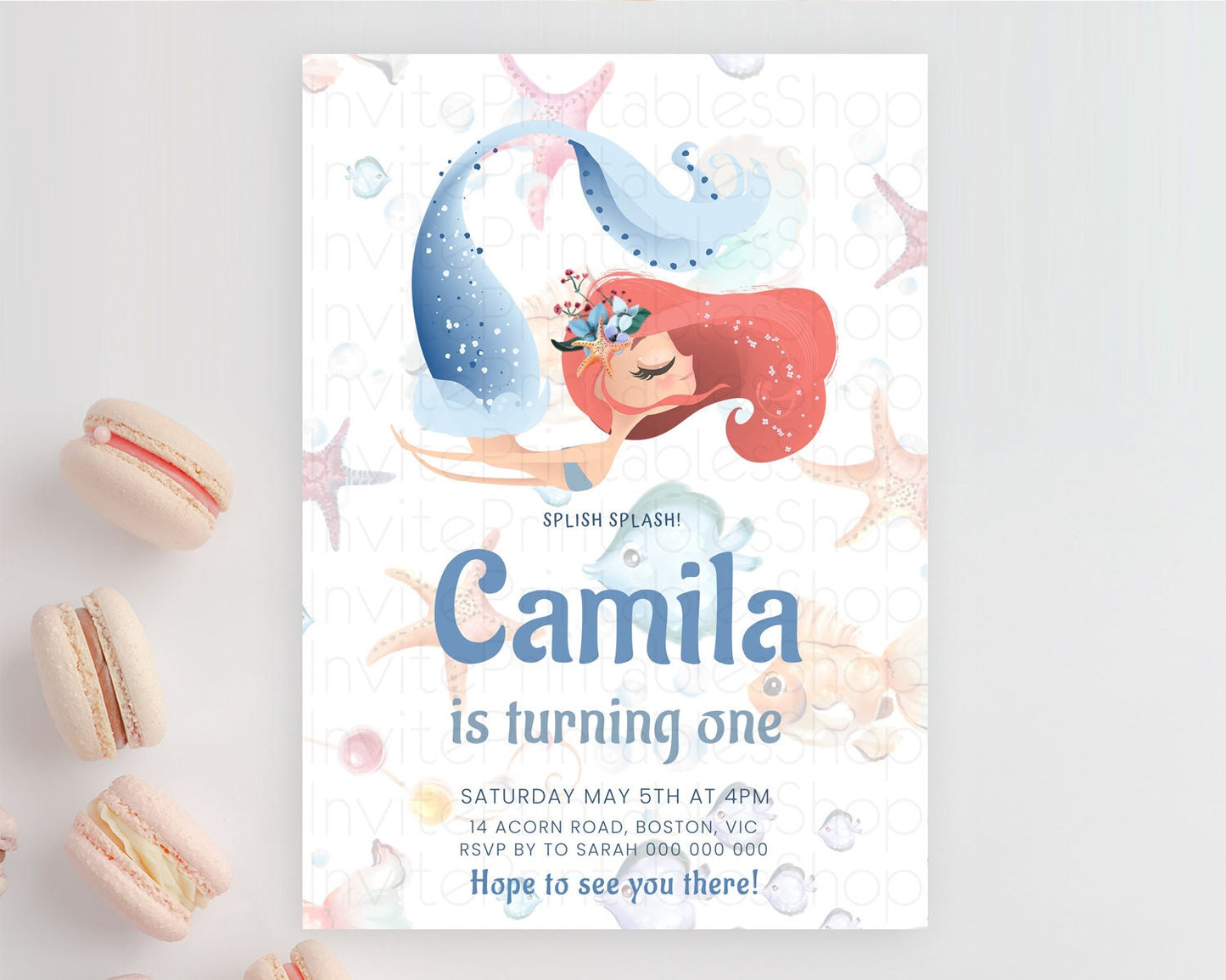 Mermaid Birthday Invitation Mermaid Invitation Rainbow Fish Under The Sea Colorful Pastel Mermaid Pool Party 2nd 1st First Birthday D10119