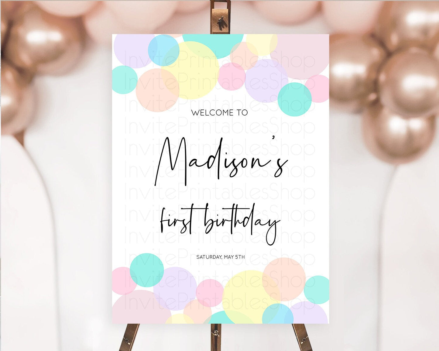 Rainbow Welcome Sign Pastel Welcome Board Pastel Rainbow Confetti Welcome Sign Colorful Bubbles Pastel First Birthday Welcome Sign D10223