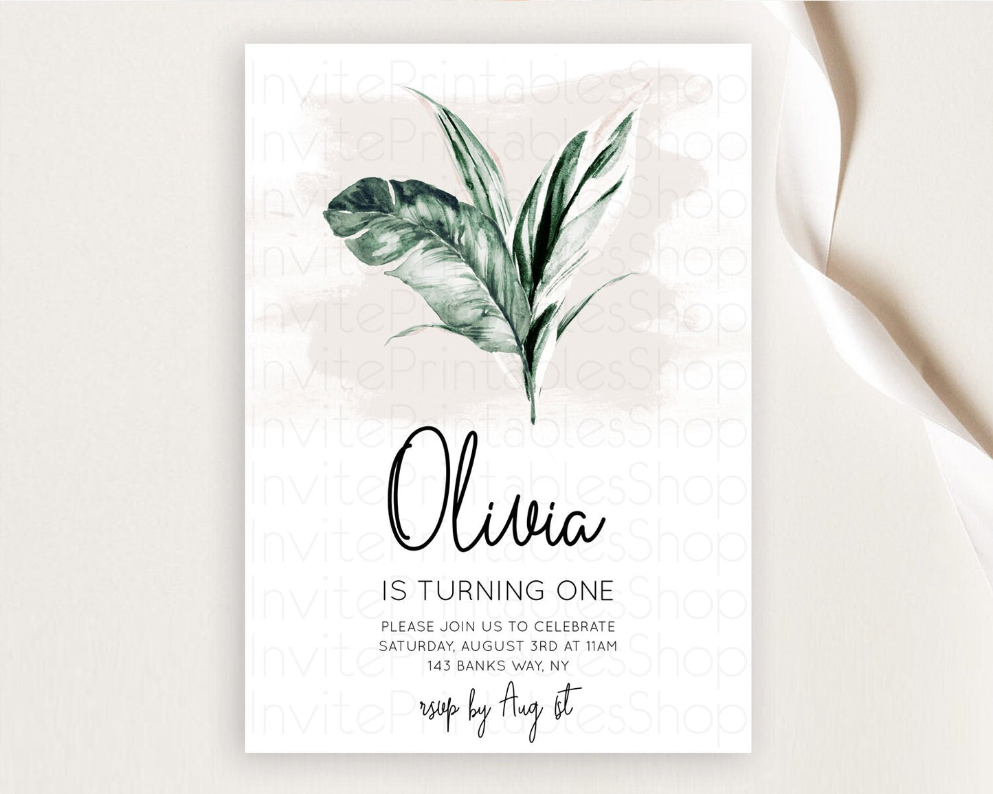 Tropical Invitation Tropical Birthday Invitation Tropical Floral Invitation Palm Leaf Fern Invite Frangipani White Orchid Invitation D11051