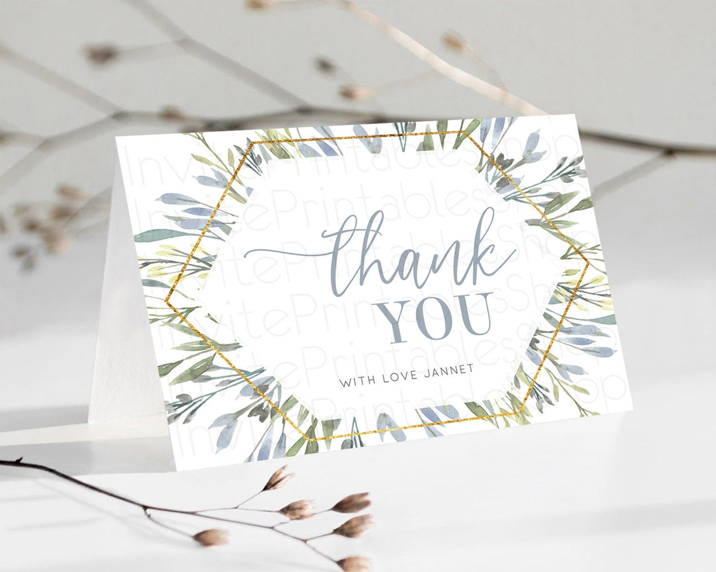 Leafy Thank You Green Leaf Thank You Card Eucalyptus Fern Leaves Cards Watercolor Boho Garden Teacher Thank You Cards Template D10532