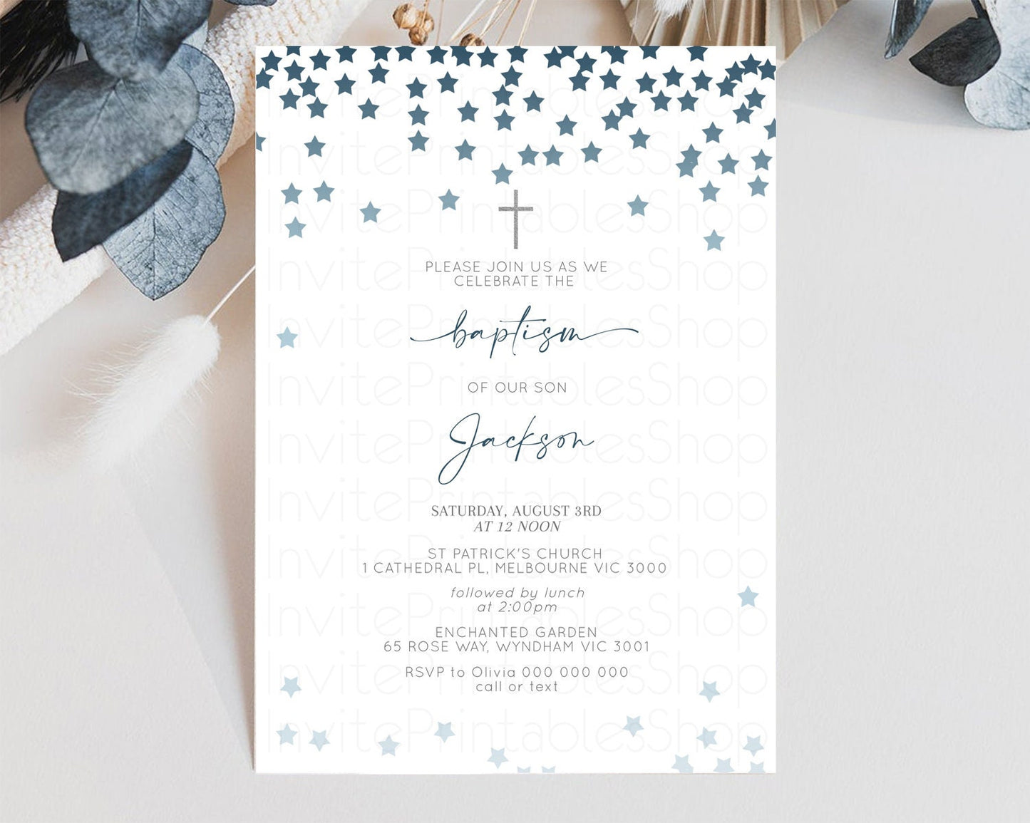 Navy Stars Baptism Invitation Ombre Navy Stars Christening Invitation Holy Communion Twinkle Little Star Ombre Sprinkle Stars Grey Cross 350