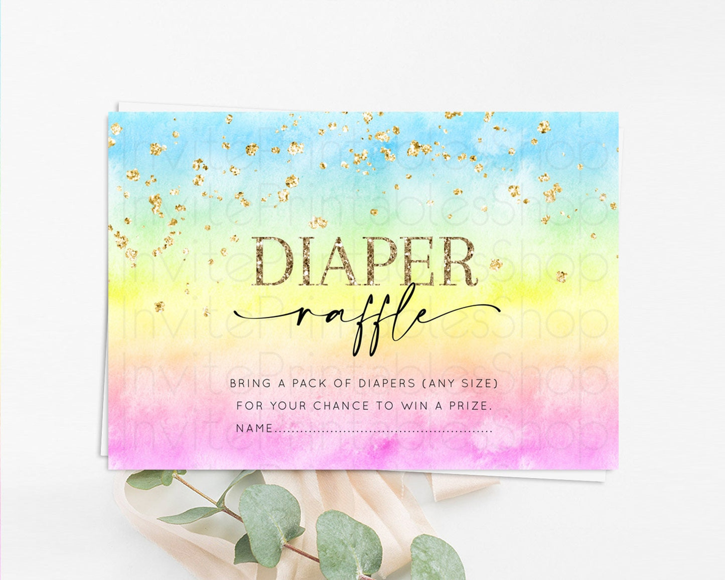 Pastel Diaper Raffle Card Pastel Rainbow Diaper Raffle Insert Colorful Ombre Watercolor Diaper Ticket Confetti Glitter Raffle Game D10483