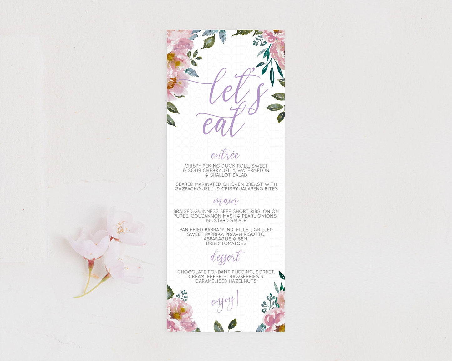 Secret Garden Menu Wildflower Menu Template Pastel Flower Garden Table Decor Boho Floral Dinner Dessert Floral Party Food Menu D10729