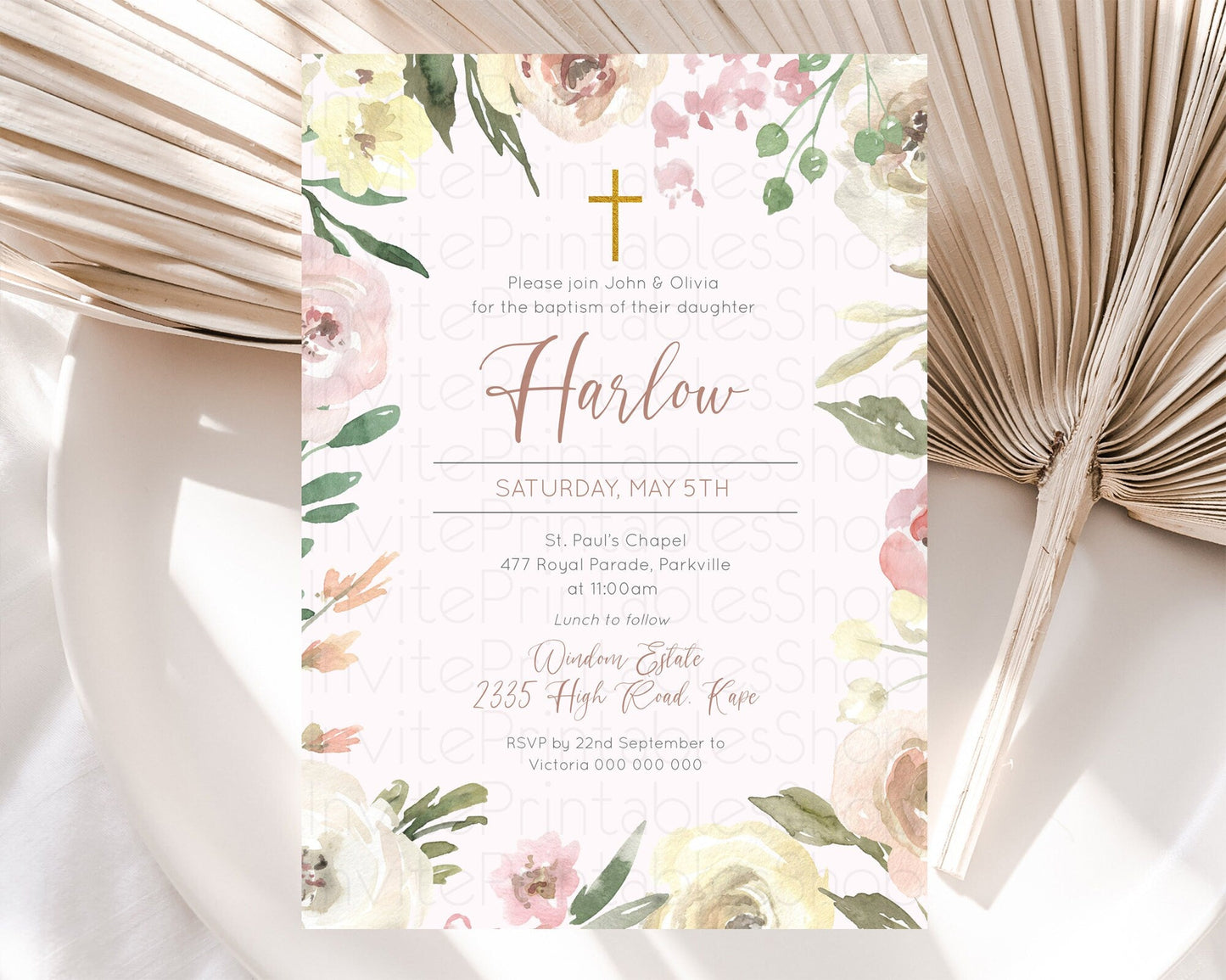 Secret Garden Baptism Invitation Wildflower Baptism Birthday Invite Pastel Flowers Christening Invite Enchanted Garden Boho Floral D10192