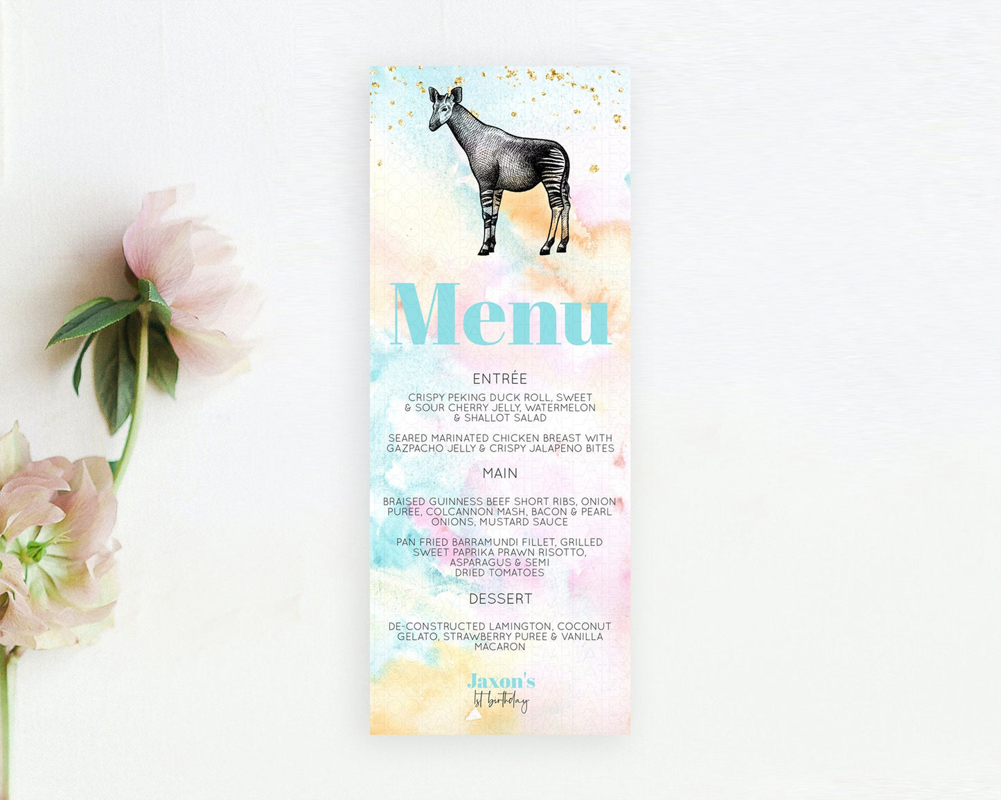 Editable Pastel Okapi Menu Rainbow Okapi Menu Template Rainbow Colorful Safa