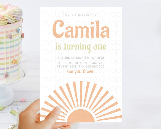 Miss Sunshine Invitation Little Sunshine Birthday Invitation Sun Invitation 1st Year Around Sun Boho Sun Party First Birthday Card 100202