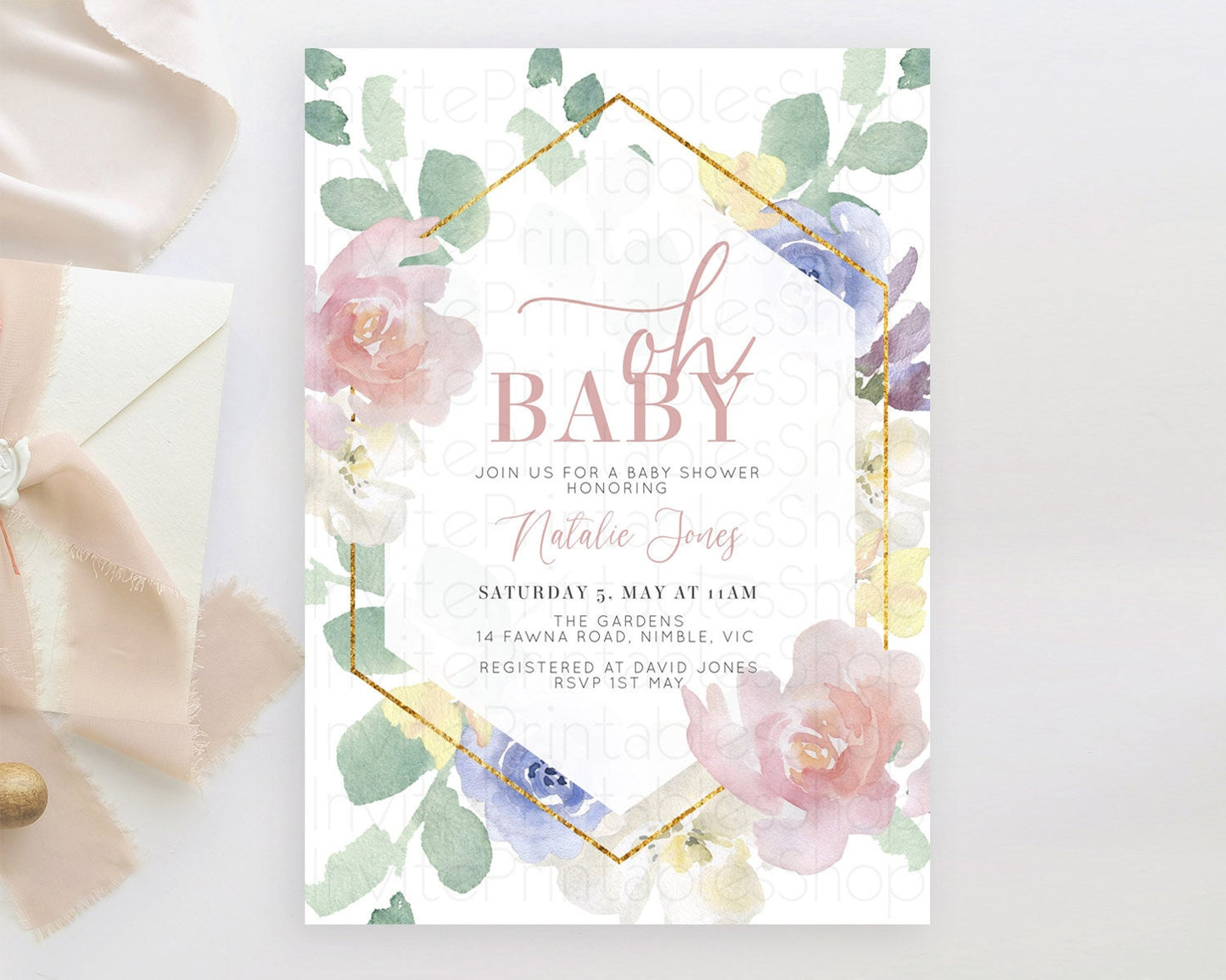Wildflower Baby Shower Invitation Secret Garden Baby Shower Invitation Pastel Flowers Invite Enchanted Garden Shower Floral Theme D10254