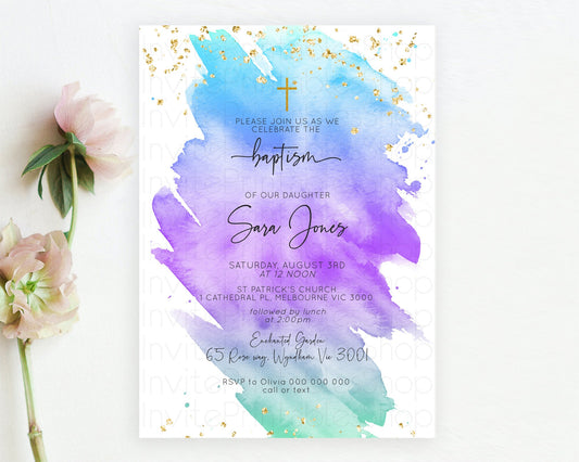 Editable Pastel Baptism Invitation Pastel Colors Watercolor Baptism 1st Birt