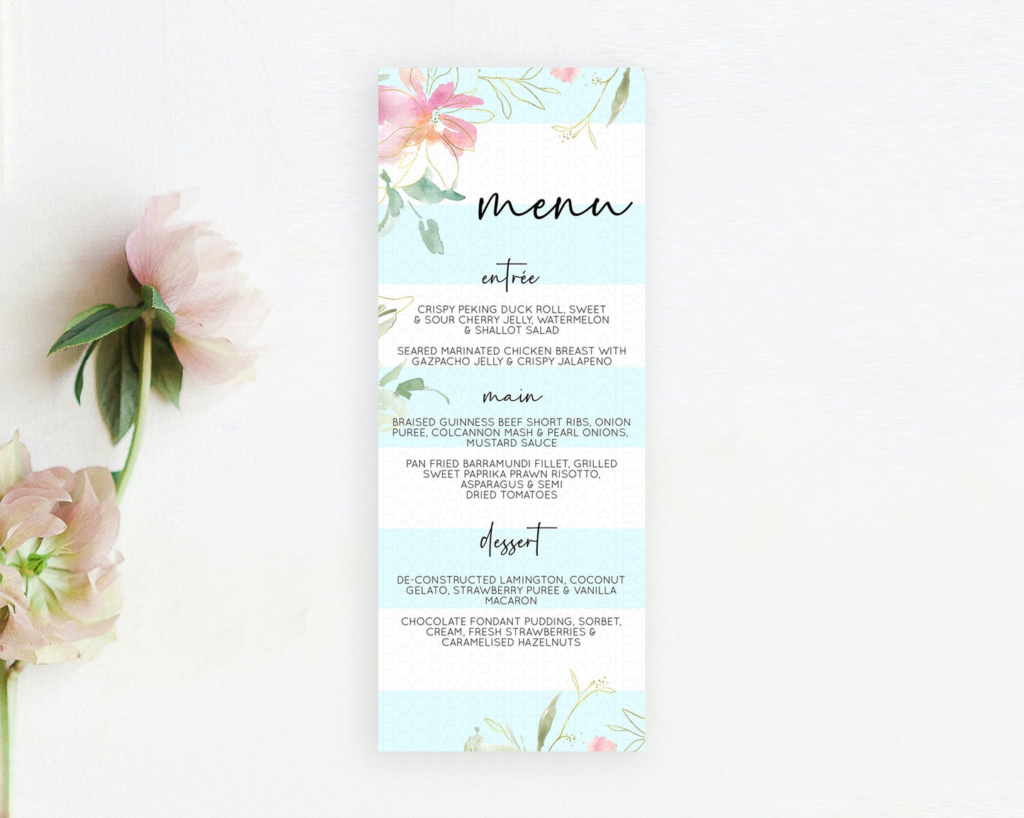 Secret Garden Menu Wildflower Menu Template Pastel Flower Garden Table Decor Boho Floral Dinner Dessert Floral Party Food Menu D10303