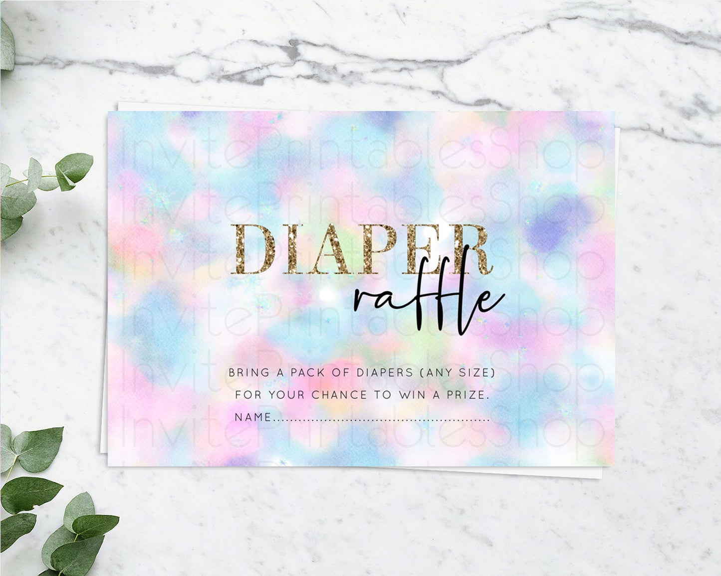 Pastel Diaper Raffle Card Pastel Rainbow Diaper Raffle Insert Colorful Ombre Watercolor Diaper Ticket Confetti Glitter Raffle Game D10694