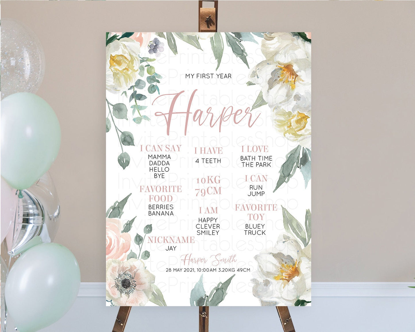 Secret Garden Milestone Board Wildflower First Birthday Milestone Poster Pastel White Flowers Milestone Boho Floral 1st Birthday Sign D10121