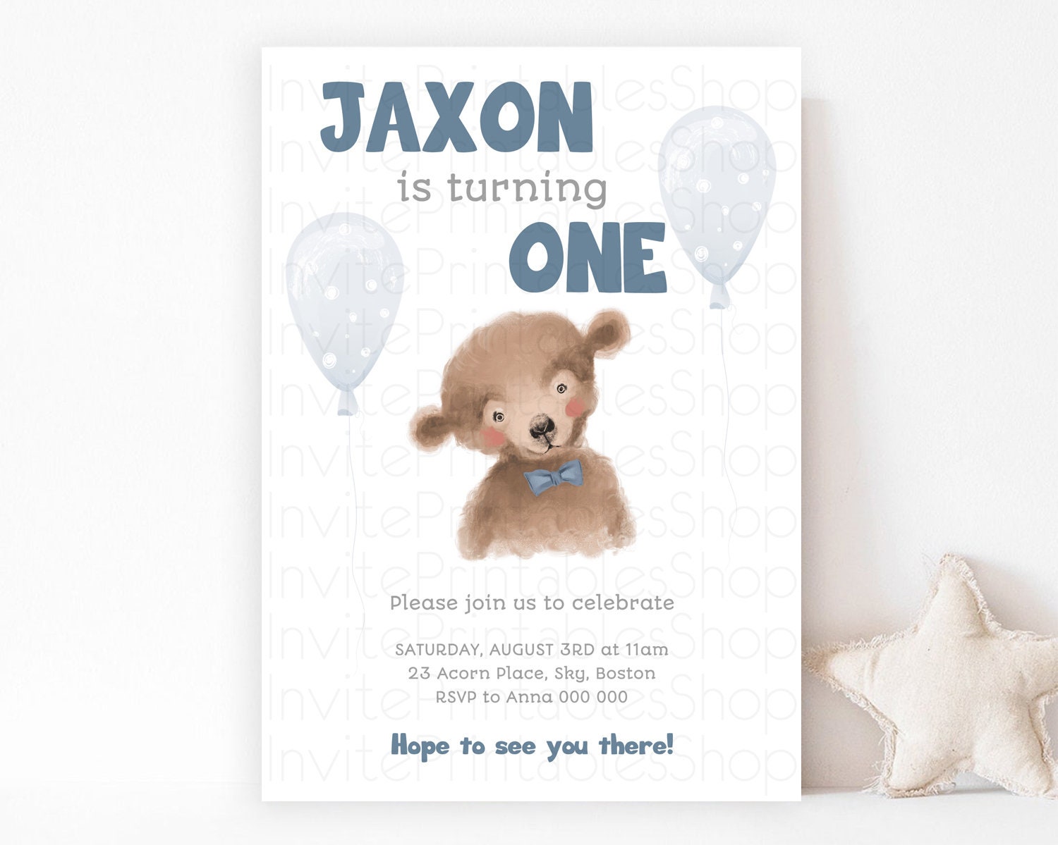 Editable Bear Birthday Invitation Bear Invitation Forest Baby Invites Bear W
