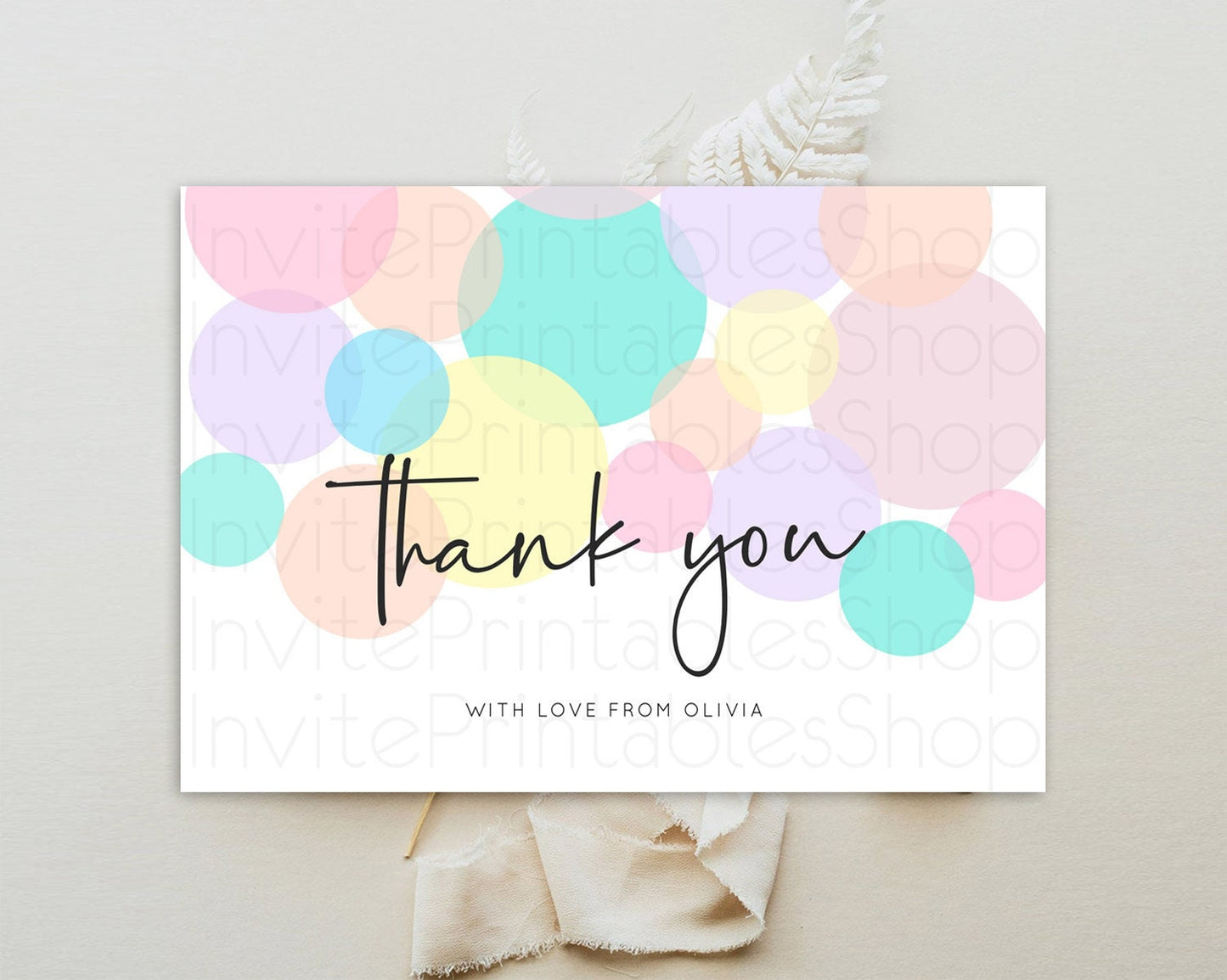 Rainbow Thank You Pastel Thank You Card Pastel Rainbow Birthday Thank You Confetti Colorful Pastel Cards Teacher Thank You Cards D10223