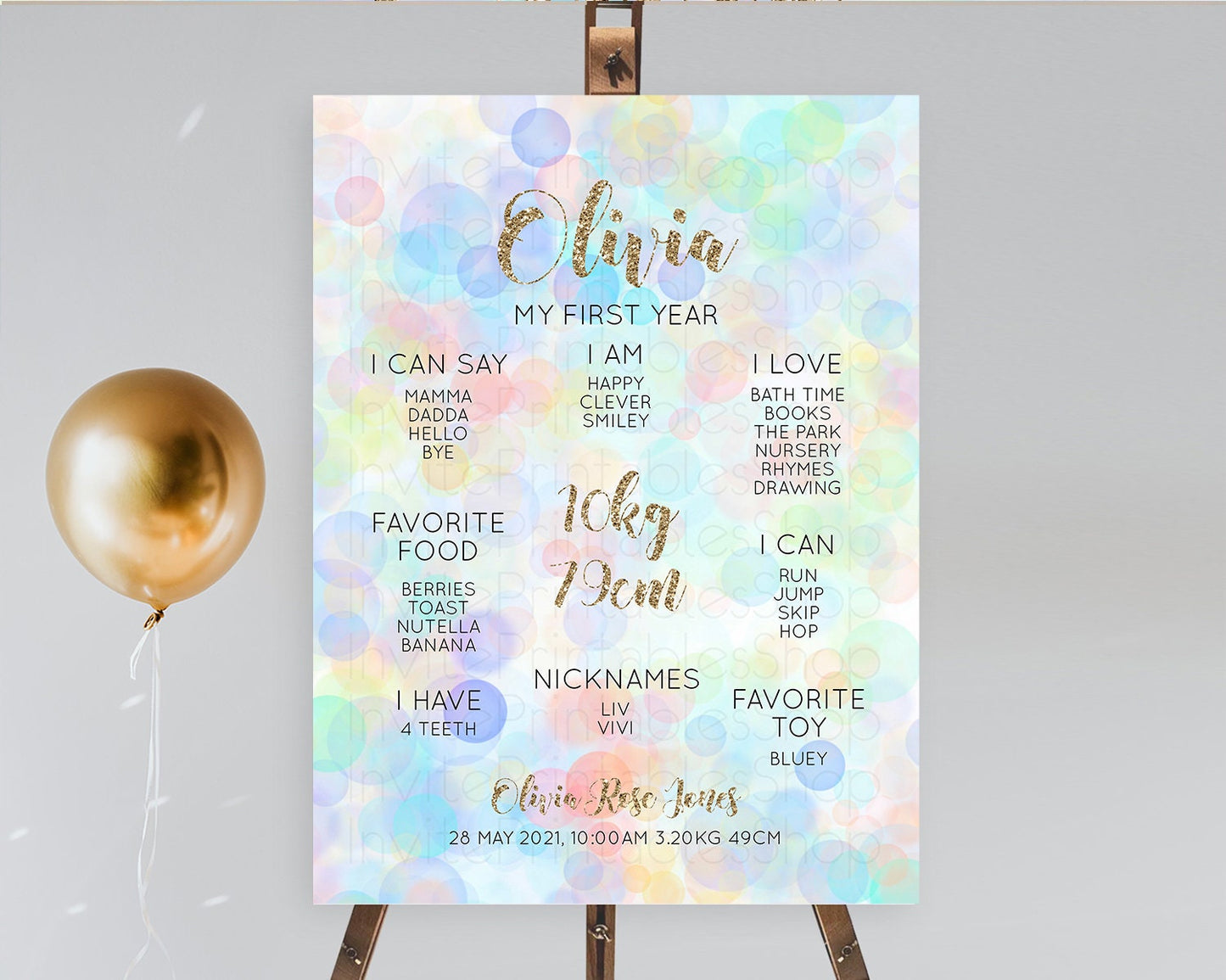 Pastel First Birthday Milestone Board Bubble Bath Milestone Poster Pastel Bubbles Colorful Confetti First Birthday Milestone Welcome D10447