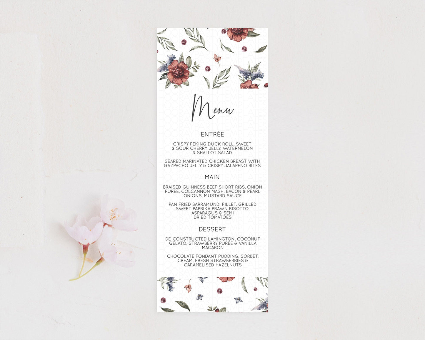 Secret Garden Menu Wildflower Menu Template Pastel Flower Garden Table Decor Boho Floral Dinner Dessert Floral Party Food Menu D10503