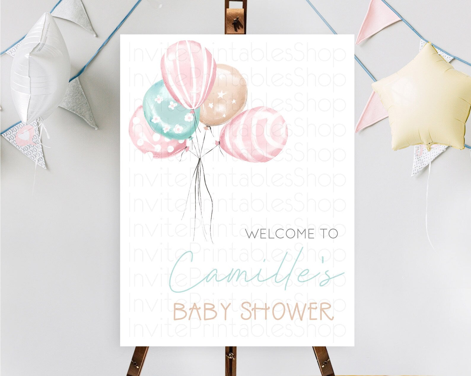 Editable Pastel Balloons Baby Shower Welcome Sign Colorful Balloon Welcome B