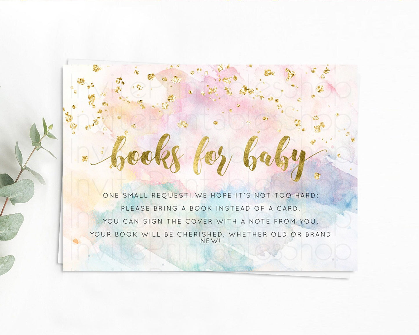 Pastel Books For Baby Card Pastel Rainbow Book Insert Colorful Ombre Watercolor Book Card Confetti Glitter Baby Book Poem Request D10265