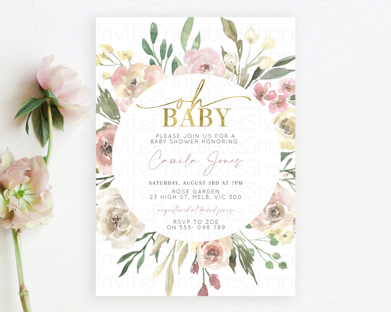 Editable Wildflower Baby Shower Invitation Secret Garden Baby Shower Invitat