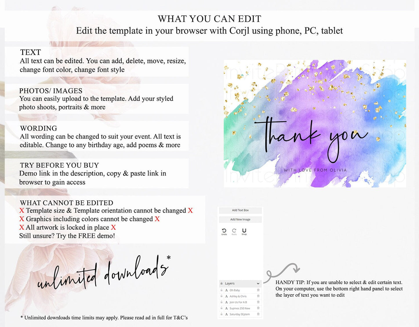 Pastel Thank You Rainbow Thank You Card Colorful Pastel Birthday Thank You Card Confetti Watercolor Pastel Teacher Thank You Cards D10491