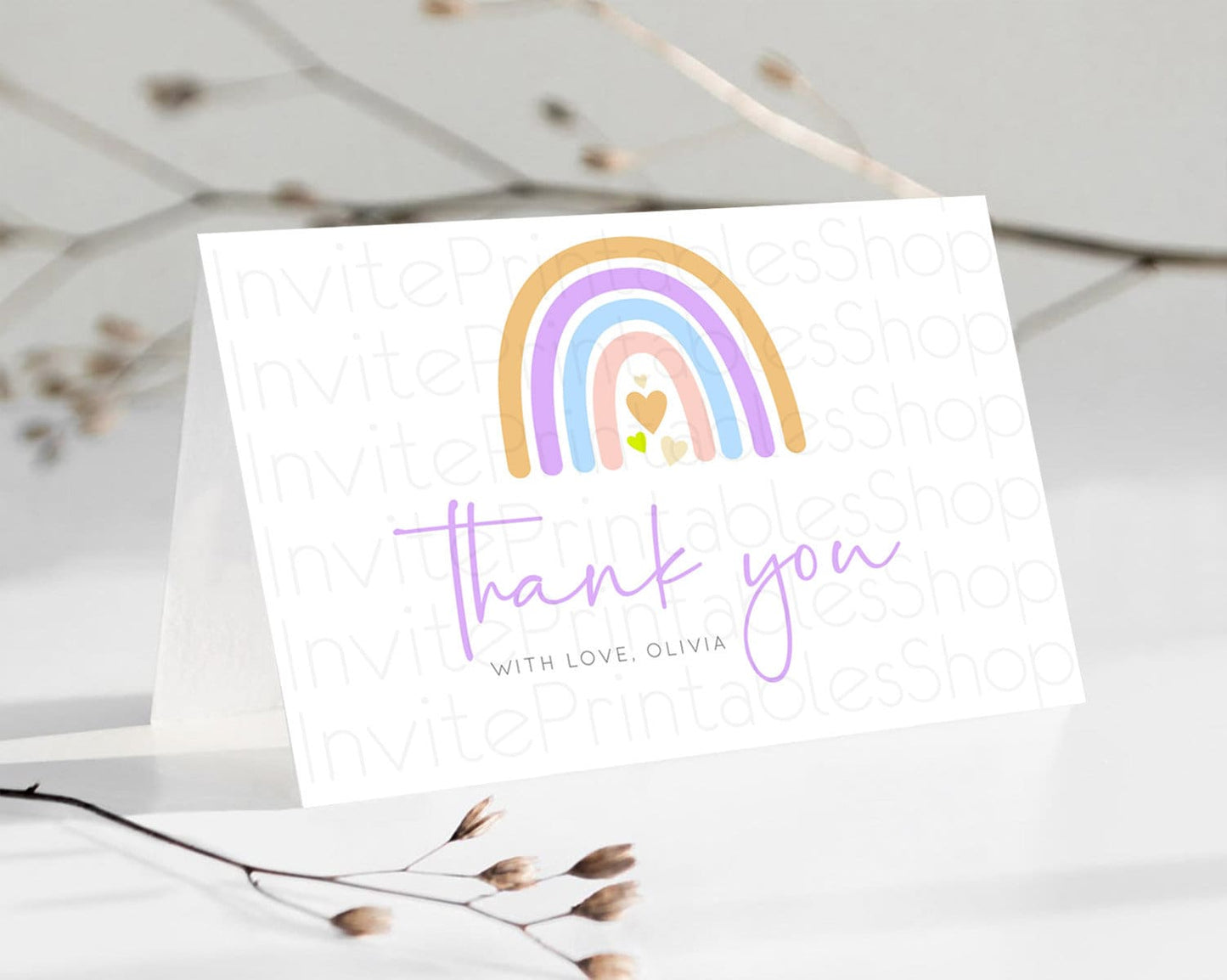 Editable Pastel Rainbow Thank You Boho Rainbow Thank You Card Rainbow Birthd