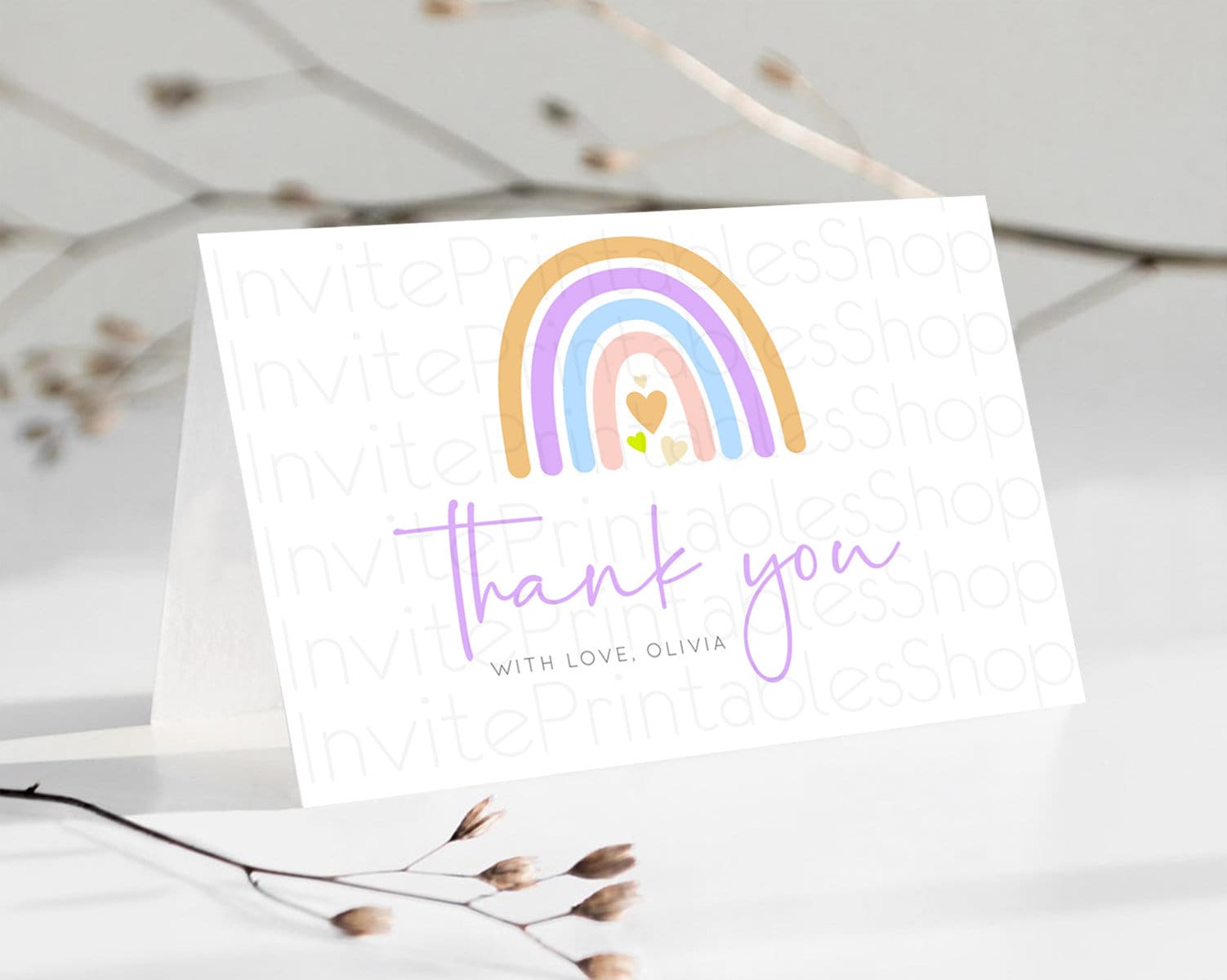 Editable Pastel Rainbow Thank You Boho Rainbow Thank You Card Rainbow Birthd