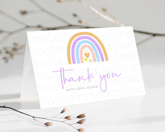 Editable Pastel Rainbow Thank You Boho Rainbow Thank You Card Rainbow Birthd