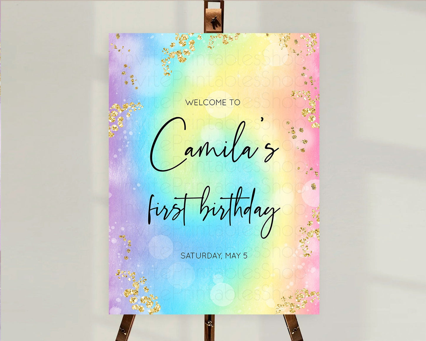 Pastel Welcome Sign Pastel Rainbow Welcome Sign Colorful Rainbow Confetti Watercolor Glitter Pastel First Birthday Welcome Sign D10568