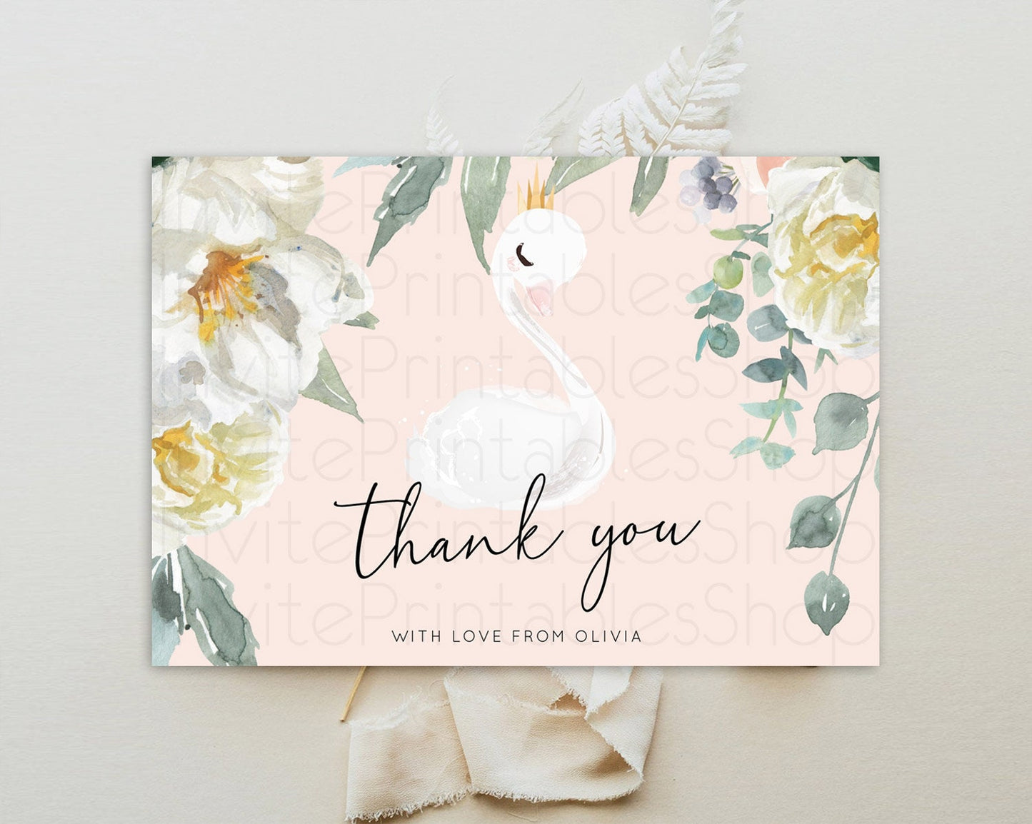 Swan Thank You Swan Princess Ballet Thank You Card Swan Lake Birthday Thank You Cards Secret Garden Pastel Floral Teacher Thank You D10755