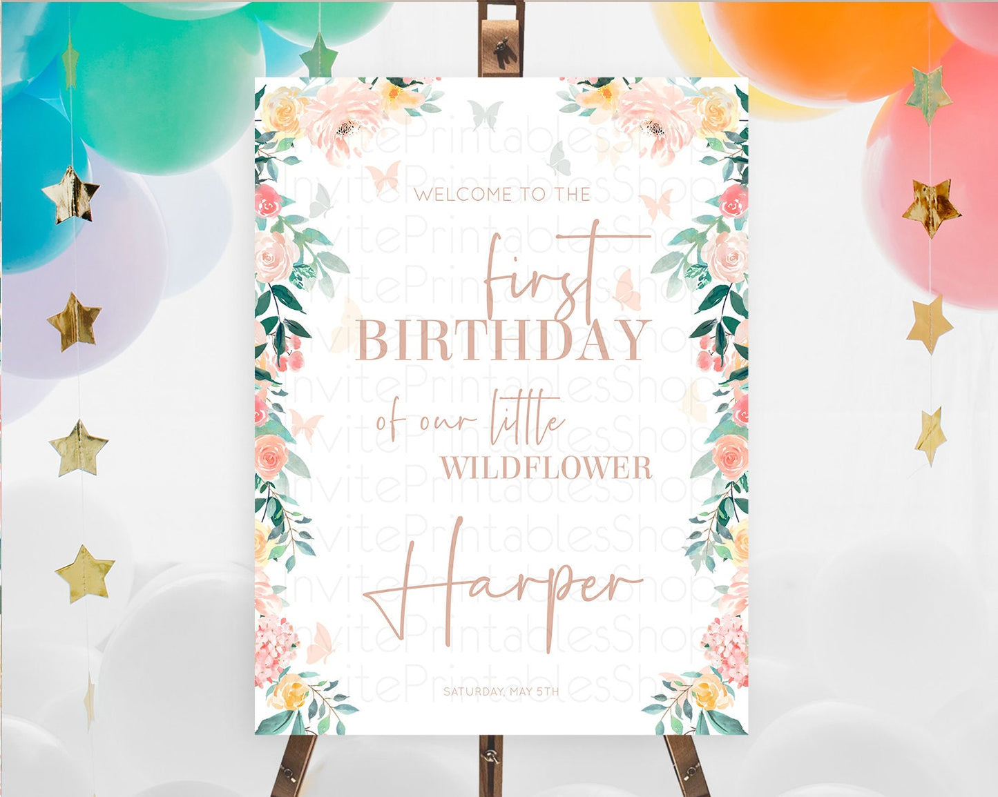 Secret Garden Welcome Sign Wildflower Welcome Board Pastel Flower Garden Welcome Poster Boho Wildflower First Birthday Welcome Sign D10706