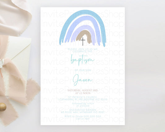 Editable Pastel Rainbow Baptism Invitation Boho Rainbow Baptism 1st Birthday