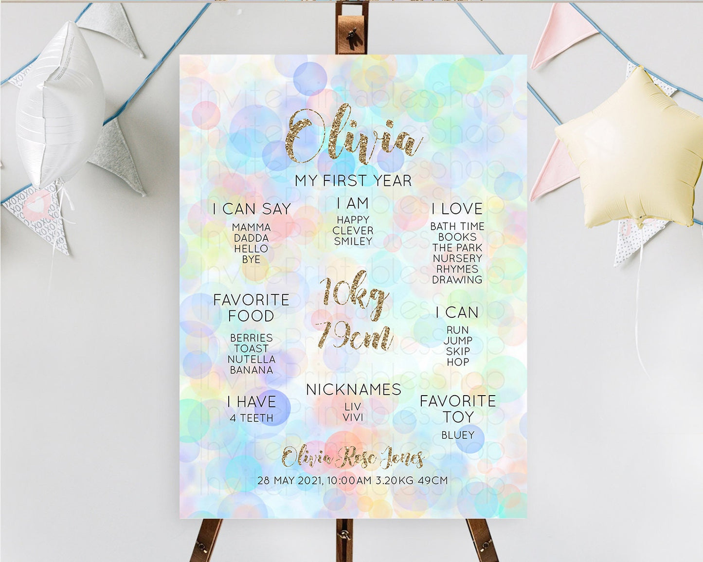 Pastel First Birthday Milestone Board Bubble Bath Milestone Poster Pastel Bubbles Colorful Confetti First Birthday Milestone Welcome D10447