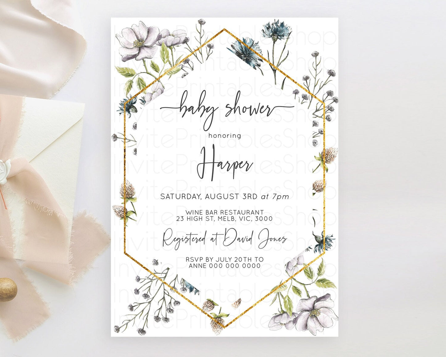 Wildflower Baby Shower Invitation Secret Garden Baby Shower Invitation Pastel Flowers Invite Enchanted Garden Shower Floral Theme D11002