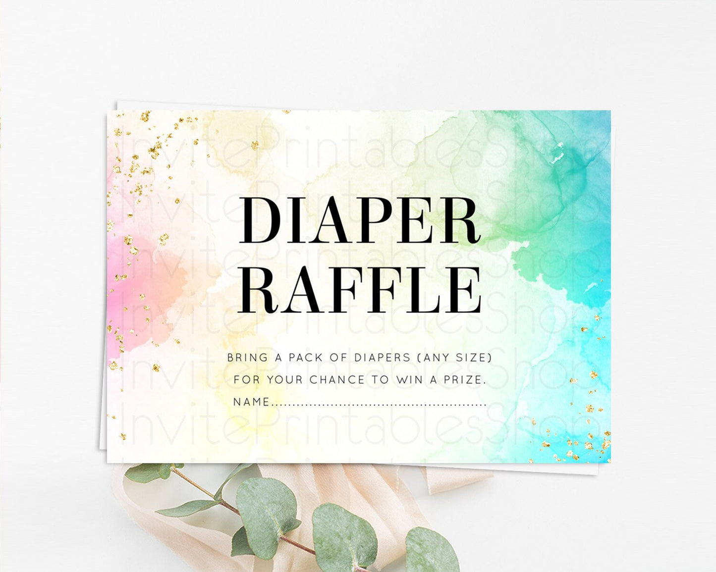 Pastel Diaper Raffle Card Pastel Rainbow Diaper Raffle Insert Colorful Ombre Watercolor Diaper Ticket Confetti Glitter Raffle Game D10770