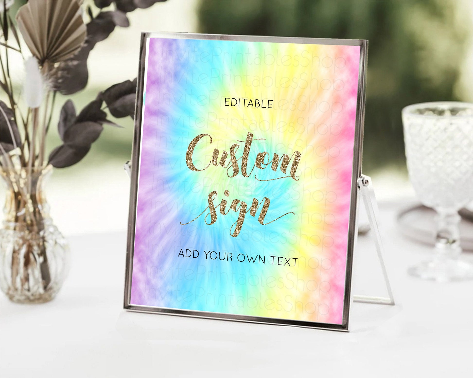 Editable Tie Dye Sign Ombre Table Sign Decor Rainbow Pastel Ombre Watercolor